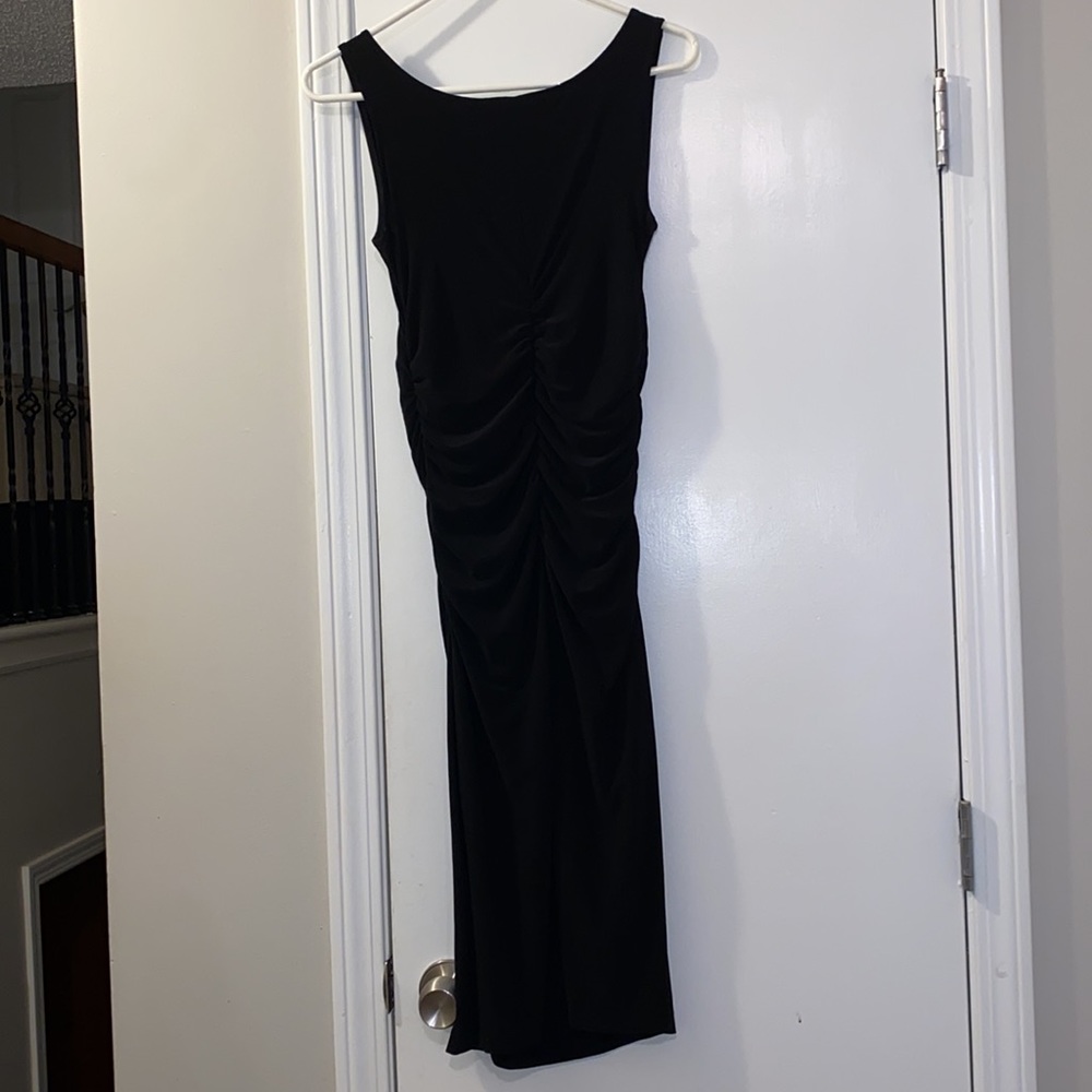 norma Kamali long black ruched sleeveless dress, M